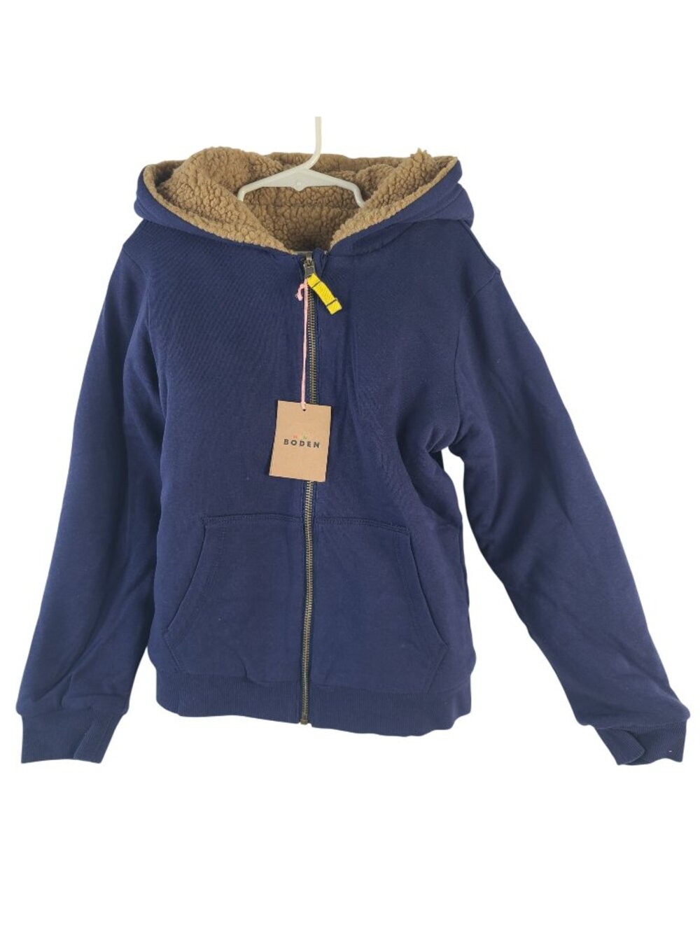 NEW Mini Boden Kids Sherpa-Lined Hoodie Jacket Navy Blue Sz 8-9Y Full Zip Fleece